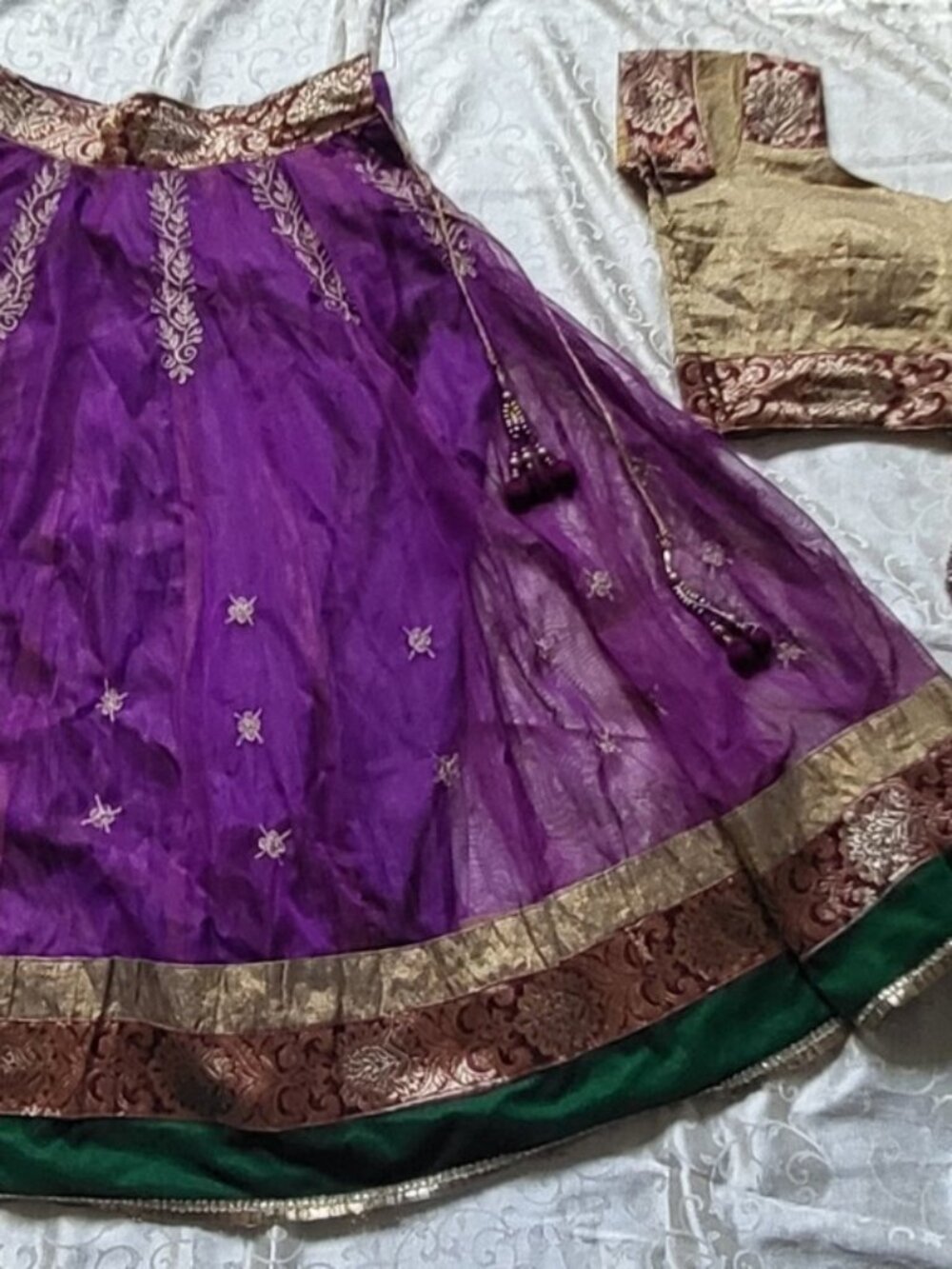 Purple Green Lehenga Chaniya Choli Embroidered Net Wedding Navratri
